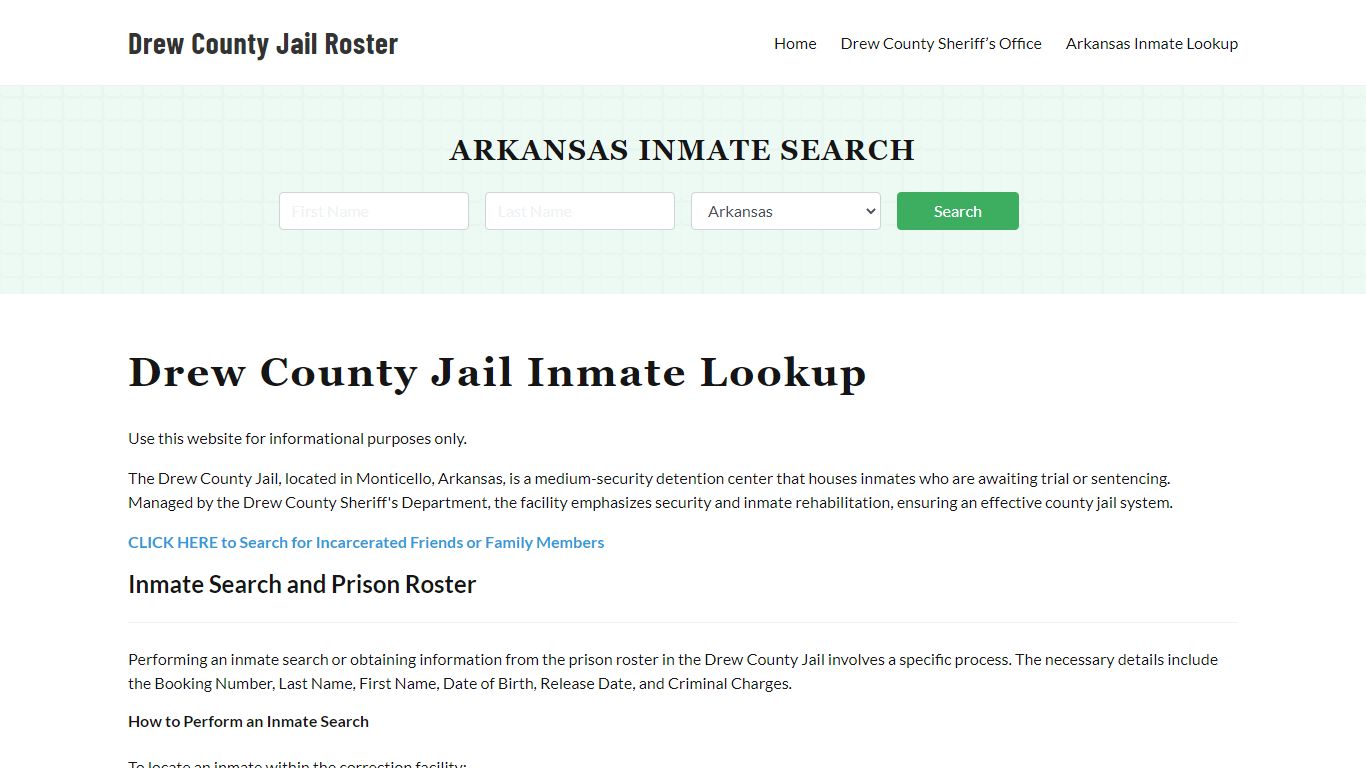 Drew County Jail Roster Lookup, AR, Inmate Search