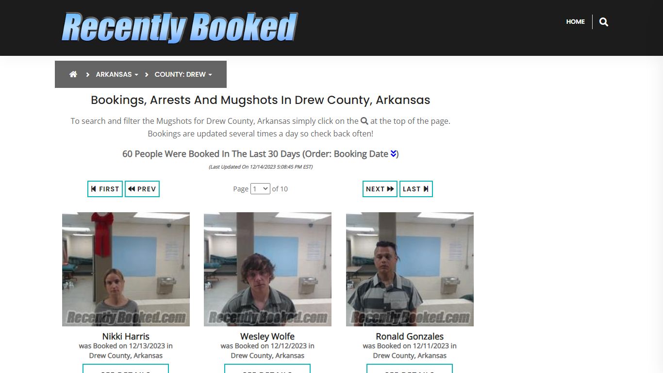 Recent bookings, Arrests, Mugshots in Drew County, Arkansas